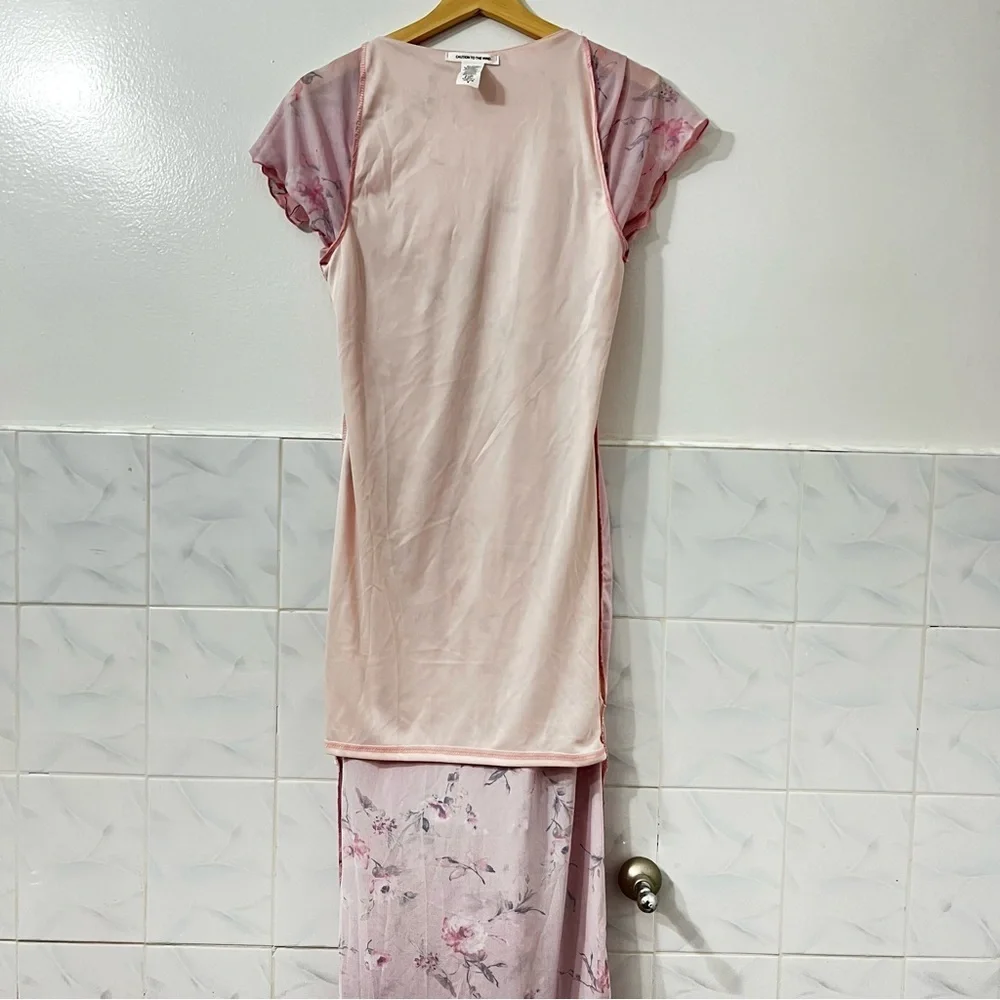 Vintage Caution To The Wind M Pink Floral Fairy Flutter Sleeve Y2K Midi Dress - Picture 7 of 8
